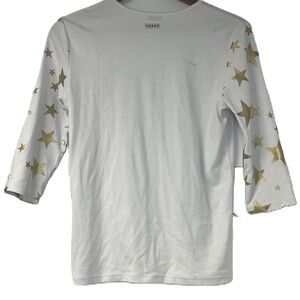 5 Star Girls XL white gold foil star 3/4 statement top fun casual spring summer